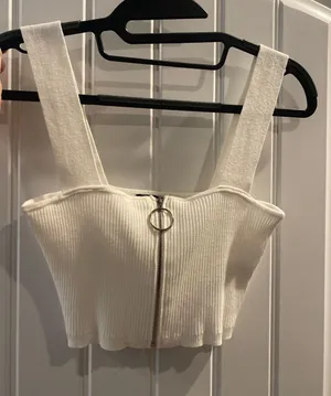 Forever21 White Zip Up Crop Top thumbnail 2