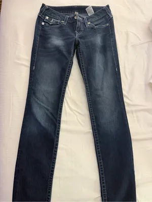 True Religion Women's Straight Leg Jeans in Dark Blue Wash thumbnail 1