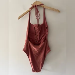 Aerie Macrame Boho‎ Scoop Neck Halter One Piece Swimsuit Bathing Suit thumbnail 5