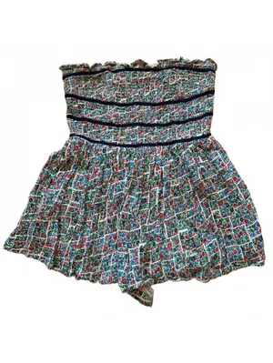 Free People Bali Checked Out Printed Romper Floral Grid Smocked Strapless Large thumbnail 2
