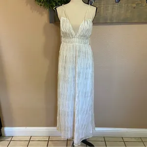NWOT Lulus Sunshine Dreaming White Lurex Striped Tie-Strap Maxi Dress thumbnail 4