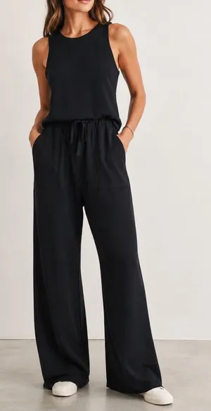 Spanx AirEssentials French Rib Jumpsuit in Black M thumbnail 1