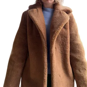 Yves Salomon Meteo Women's Teddy Bear Coat Camel Brown 100% Lamb Shearling Fur thumbnail 5