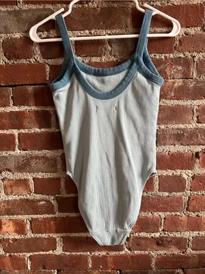 Everlane Pale Blue Ribbed Bodysuit with Slate Blue Trim Organic Cotton Sz Small thumbnail 3