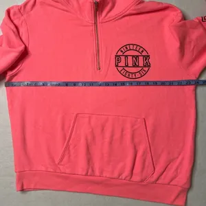 PINK Victoria's Secret Love Pink 1/4 Zip Sweatshirt Neon Logo Sleeve Large thumbnail 6