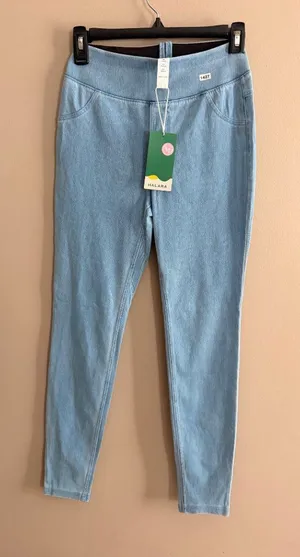 Halara XS Full-Length Light Blue Denim-Look Leggings XS Cotton Blend thumbnail 1