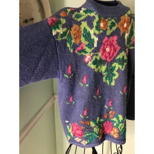 Kitty Hawk Vivian Wang‎ Sweater 90’s Retro Purple Floral Crew Medium thumbnail 4