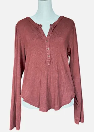 Anthropologie Pilcro Maroon‎ Long Sleeve Top Sz L thumbnail 1