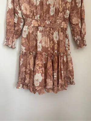 Petal & Pup Kealan Mini Dress Womens Size 0 Brown Floral Smocked Long Sleeve NWT thumbnail 7