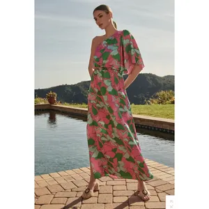 NWT SugarLips Large Pitaya Berry‎ Meara One Shoulder Satin Maxi Dress Satin thumbnail 2