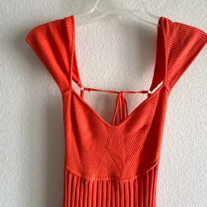New Free People Cherie Tie Back Knit Mini Dress Size Medium Orange Red thumbnail 3