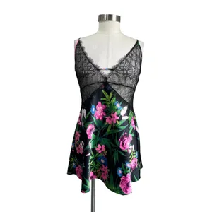 Victoria's‎ Secret Floral Lace Trim Slip Mini Dress Lingerie Size L thumbnail 2