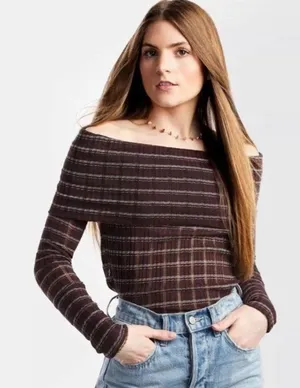 Free People brown snow bunny off the shoulder top M thumbnail 1
