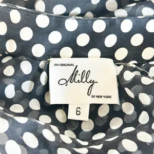 Milly Womens Retro Black White Polka Dot Silk Tie Neck Parisian‎ Chic Blouse 6 thumbnail 6