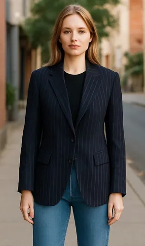 NWT EXPRESS Striped Relax Fit One Button Blazer Medium Black Medium thumbnail 1
