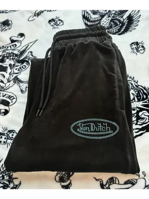 Size Small VonDutch Sweatpants, Black Velour Wide Leg Us 4-6 ( womens) thumbnail 2