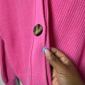 LOFT Women 100% Cotton Cardigan Sweater XL‎ Pink Front Balloon Sleeve Chunky thumbnail 2