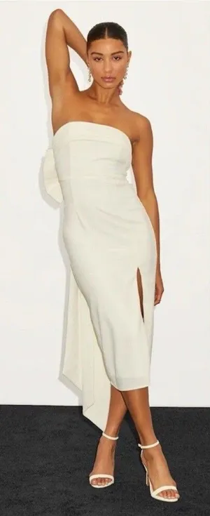 Lulus Fabulous Phenomenon White Strapless Bow Midi Dress Size XL Bridal Zip thumbnail 1