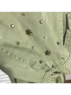 Zara green jacket cargo parka edgy studs relaxed snap boho rocker grunge punk 12 thumbnail 12