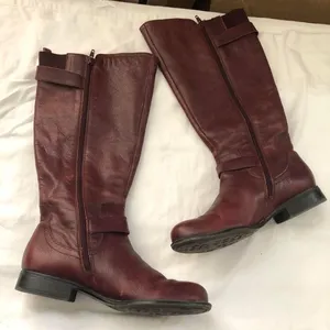 Naturalizer Vintage Burgundy Maroon Red genuine leather knee-high Riding boots gold buckles-Size 7M Measurements in pics #gothic #whimsygoth #biker #grunge #western boho indie thumbnail 2