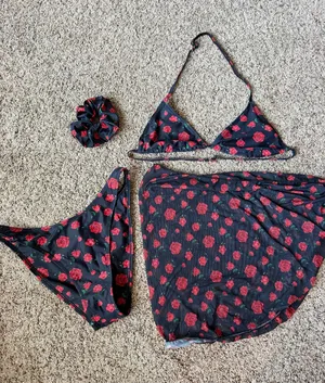 Rose bikini set with skirt Blue Size M thumbnail 1