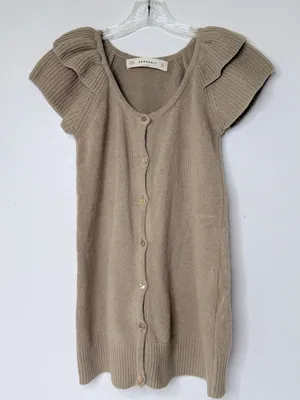 ZARAKNIT Cardigan Ruffle Sleeve Tan Size M Boho Chic Angora Wool Girlhoodcore thumbnail 1