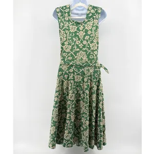Effies Heart Green Floral Cage Strap Midi Dress S Belted Pockets Stretch Cotton‎ thumbnail 6