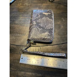 Michael Kors Brown Snakeskin‎ Embossed Leather Zip Around Wristlet Wallet GUC thumbnail 10