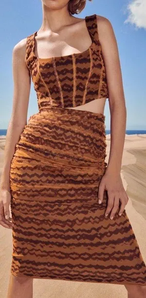 Zara TULLE PENCIL MIDI SKIRT High-waist w/ Elastic Waistband BROWN SIZE XS NEW thumbnail 1