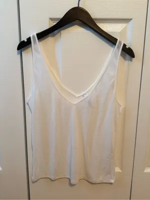 Skims Sheer Cotton V-neck Tank in White thumbnail 2