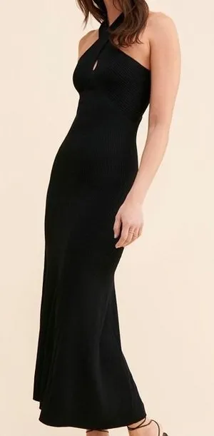 Line & Dot Dre Criss Cross Maxi Dress‎ Black Stretch Ribbed Knit Halter Small thumbnail 1