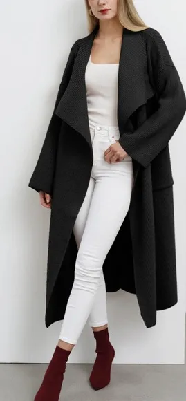 Chicwish Free myself open front black wool blend coat size large thumbnail 1