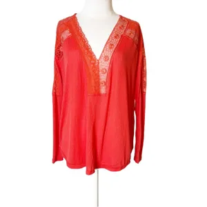 Free people Lola crimson red‎ lace embroidered floral top sz M thumbnail 8