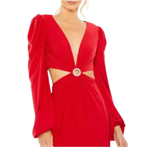 $398 Mac Duggal Ieena Formal Evening Gown Womens 10 Red Maxi Dress Wedding Party thumbnail 3
