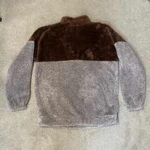 Zenana Brown Oversized Quarter Zip Sherpa Pullover Size L thumbnail 3