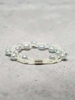 Silver Cultured Pearl Bracelet with Magnetic Clasp thumbnail 3