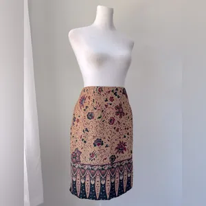 Vintage Y2K Mixit Tan, Burgundy & Black Floral Print Knee Length Wrap Skirt thumbnail 6