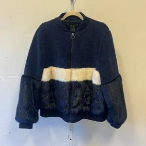Sage Collective Faux Fur Sherpa Bomber Jacket Navy Colorblock XL Fall Winter thumbnail 2