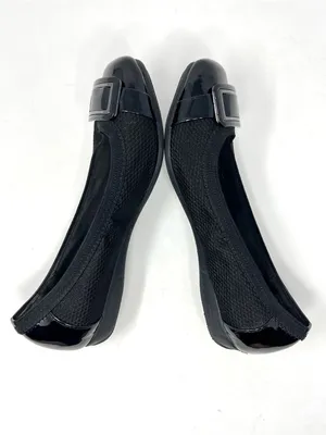 Anne Klein iFlex Akunice Black Knit Patent Ballet Flats Buckle 8M thumbnail 4