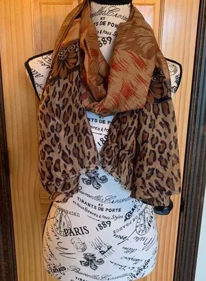 Large leopard printed scarf/wrap Brown thumbnail 1