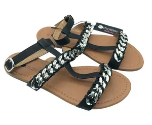 Chatties Womens Sandals Ankle Strap Chain Detail Faux Leather Black Size 7/8 thumbnail 1
