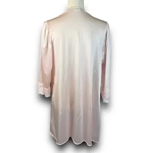 Vintage Avon Style Pink Satin Nylon Open Lace Trim Robe Midi Length Small Medium thumbnail 3