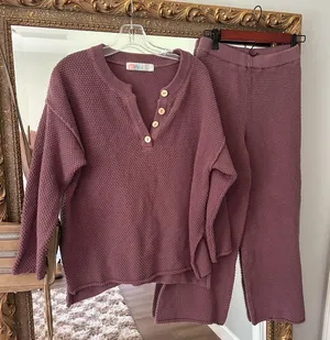 FP BEACH HAILEE SWEATER SET HENLEY PULLOVER & WIDE LEG PANT purple Maeve thumbnail 1