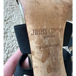 Jimmy Choo Dario Black Ladder Strap‎ Gold Heel Sandals Size US 8, IT 38 thumbnail 13