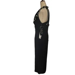 Vtg Blondie & Me Beaded Tuxedo Y2K McBling Cocktail Dress Sz 9/10 Strappy Goth thumbnail 8