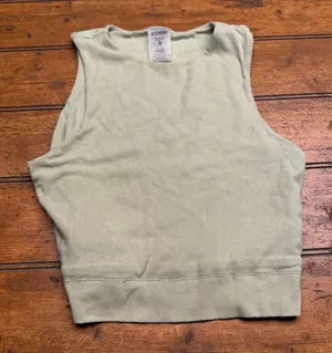 Kittenish Ribbed Cropped Tank Top Women's S Sage Green Sleeveless Knit‎ flaw thumbnail 1