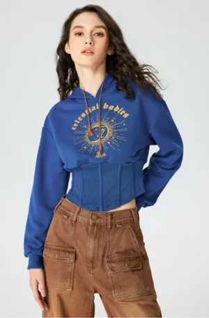 Cider GRAPHIC CORSET CROP HOODIE thumbnail 1