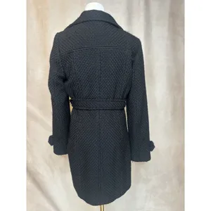Calvin Klein Belted Textured Peacoat Jacket XS Black Double Breasted thumbnail 2