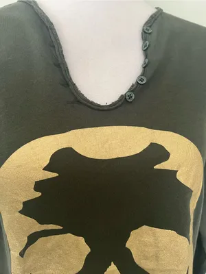 Zadig & Voltaire Olive Green Long Sleeve Tee with Gold Skull Motif thumbnail 2