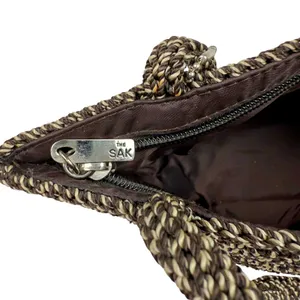 The SAK Brown Crochet Braided Small Satchel Bag Purse 5x8 Boho Key Tag thumbnail 3
